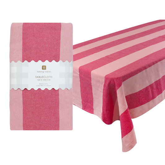Pink Stripe Cotton Tablecloth | XL 160 × 250 cm