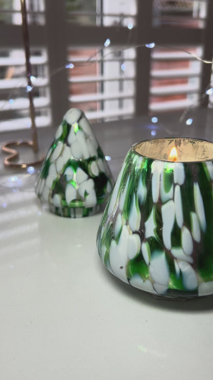 Christmas Tree Confetti Glass Candle | Green, Silver & White Festive Candle