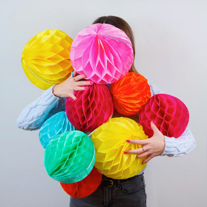 Paper Honeycomb Decorations – Pink, Yellow & Orange | Set of 3 Hanging Party Decorations