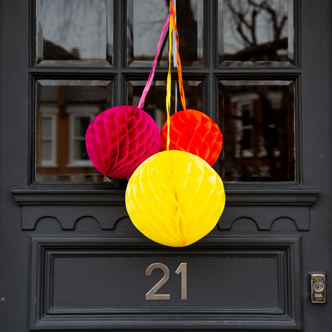 Paper Honeycomb Decorations – Pink, Yellow & Orange | Set of 3 Hanging Party Decorations