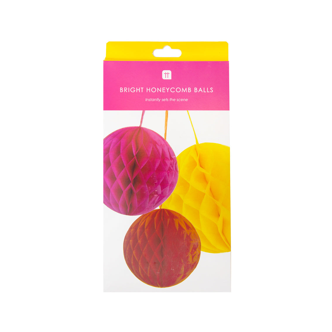 Paper Honeycomb Decorations – Pink, Yellow & Orange | Set of 3 Hanging Party Decorations