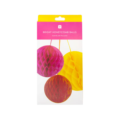 Paper Honeycomb Decorations – Pink, Yellow & Orange | Set of 3 Hanging Party Decorations