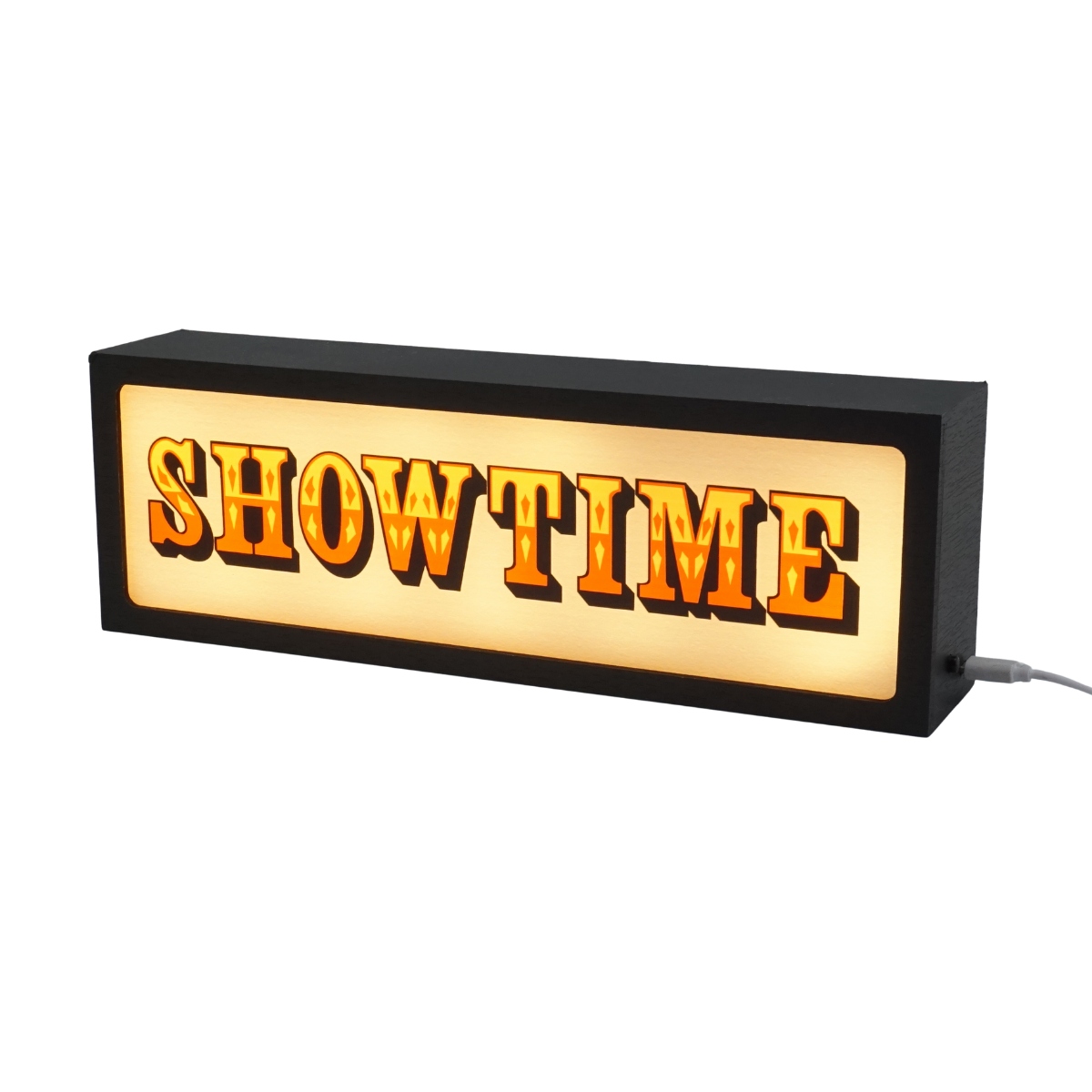 Rectangular light-up sign with 'SHOW TIME' text on a white background
