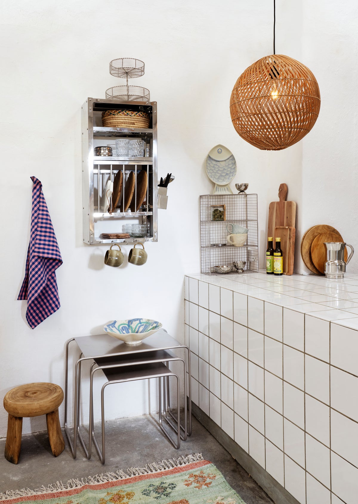 Checked Kitchen Towel in Blue & Pink | Cotton Check Tea Towel