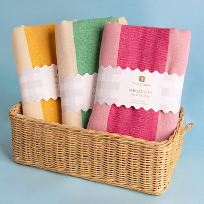 Green Stripe Cotton Tablecloth | XL 160 × 250 cm