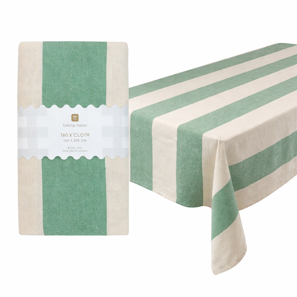 Green Stripe Cotton Tablecloth | XL 160 × 250 cm