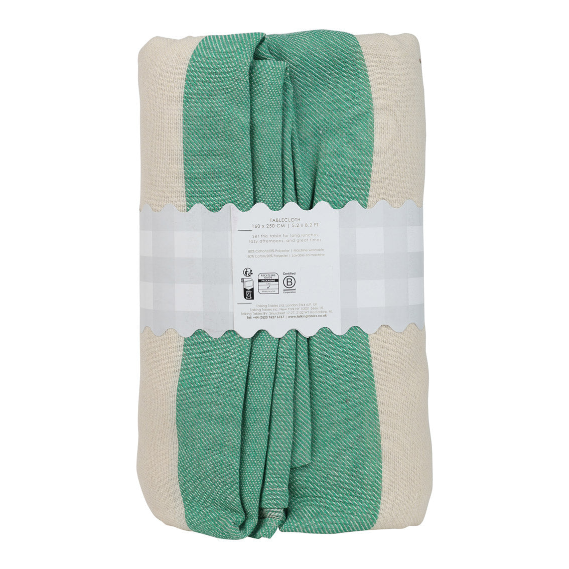 Green Stripe Cotton Tablecloth | XL 160 × 250 cm