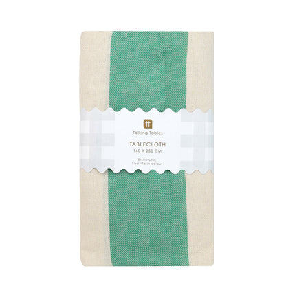Green Stripe Cotton Tablecloth | XL 160 × 250 cm
