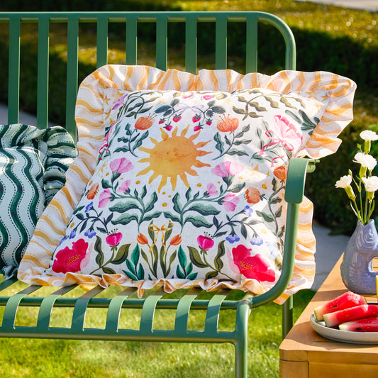 Summer Solstice Reversible Outdoor Cushion | 50x50cm Floral Sun Design