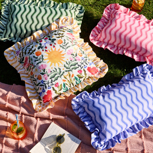 Summer Solstice Wiggly Stripe Cushion 30x50cm | Cobalt Blue | Outdoor Scatter