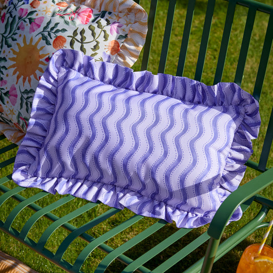 Summer Solstice Wiggly Stripe Cushion 30x50cm | Cobalt Blue | Outdoor Scatter