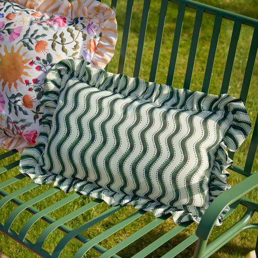 Summer Solstice Wiggly Stripe Frill Cushion | 30x50cm Outdoor Cushion