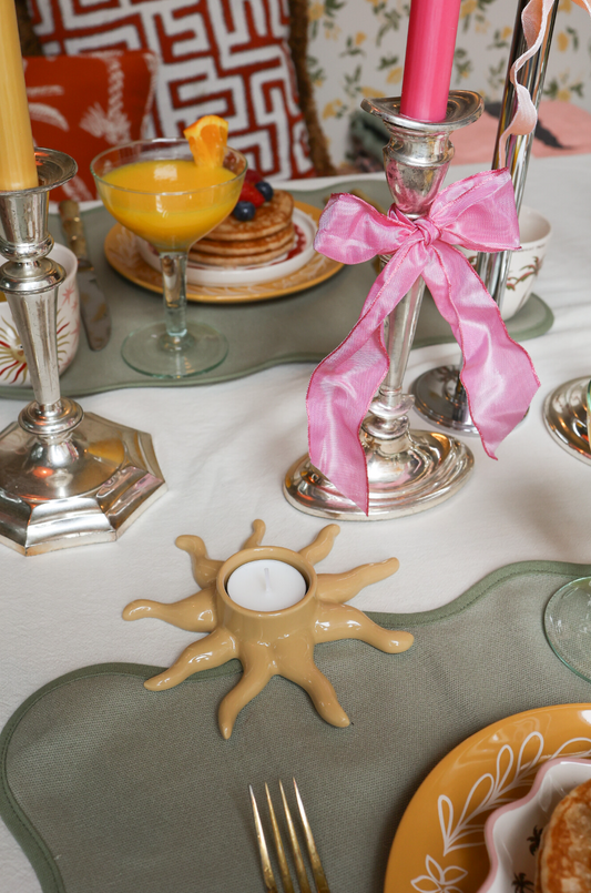 Ceramic Sun Shaped Tealight Holder | Boho Home Decor